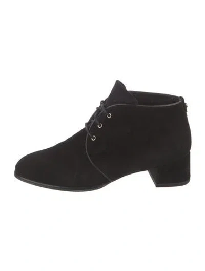 Pre-owned Stuart Weitzman Suede Lace-up Boots In Black
