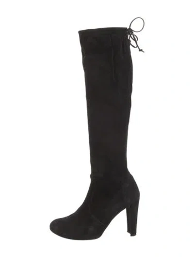 Pre-owned Stuart Weitzman Suede Lace-up Boots In Black