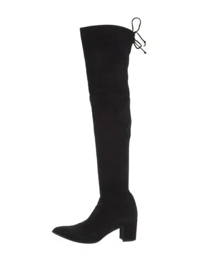 Pre-owned Stuart Weitzman Suede Lace-up Boots In Black
