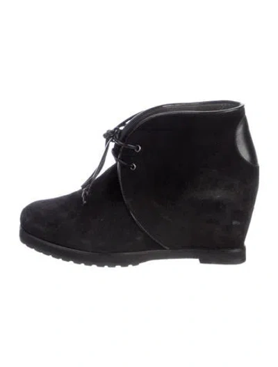 Pre-owned Stuart Weitzman Suede Lace-up Boots In Black