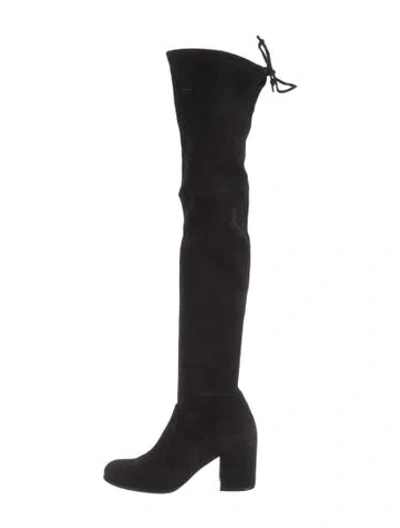 Pre-owned Stuart Weitzman Suede Lace-up Boots In Black