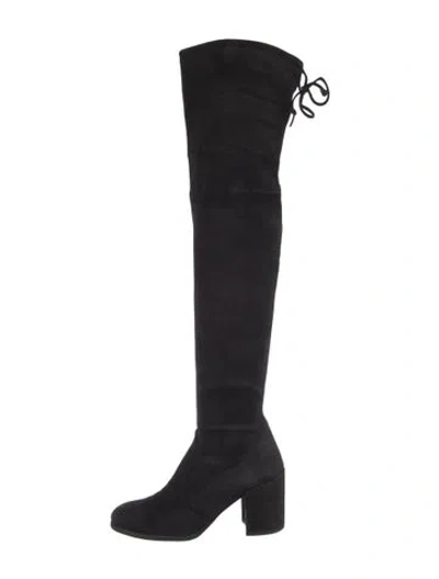 Pre-owned Stuart Weitzman Suede Lace-up Boots In Black