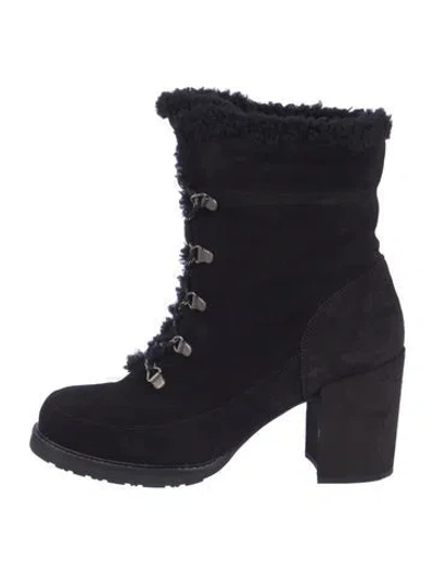 Pre-owned Stuart Weitzman Suede Lace-up Boots In Black