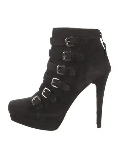 Pre-owned Stuart Weitzman Suede Lace-up Boots In Black