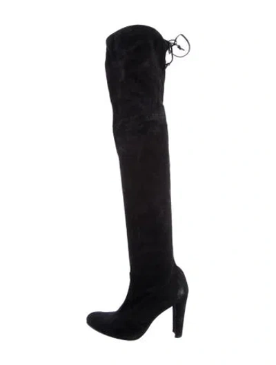 Pre-owned Stuart Weitzman Suede Lace-up Boots In Black
