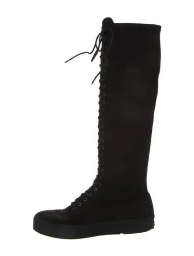 Pre-owned Stuart Weitzman Suede Lace-up Boots In Black