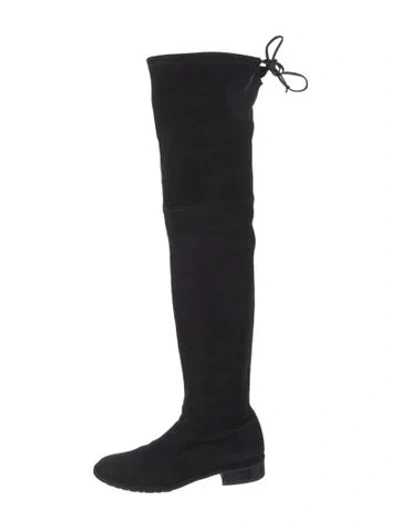 Pre-owned Stuart Weitzman Suede Lace-up Boots In Black