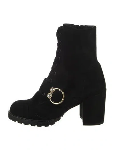 Pre-owned Stuart Weitzman Suede Lace-up Boots In Black