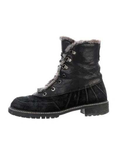 Pre-owned Stuart Weitzman Suede Lace-up Boots In Black