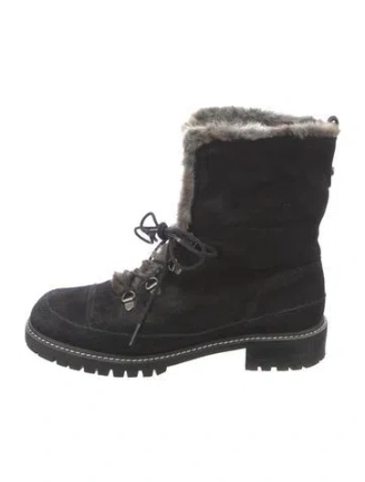 Pre-owned Stuart Weitzman Suede Lace-up Boots In Black