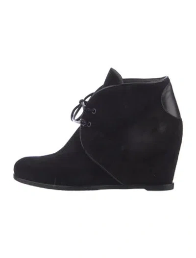 Pre-owned Stuart Weitzman Suede Lace-up Boots In Black