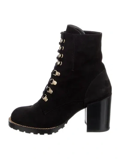 Pre-owned Stuart Weitzman Suede Lace-up Boots In Black