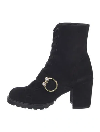 Pre-owned Stuart Weitzman Suede Lace-up Boots In Black