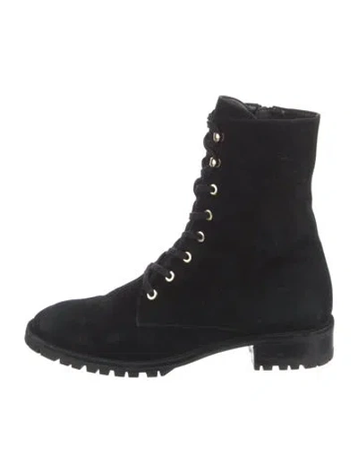 Pre-owned Stuart Weitzman Suede Lace-up Boots In Black