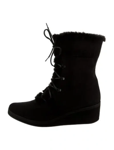 Pre-owned Stuart Weitzman Suede Lace-up Boots In Black