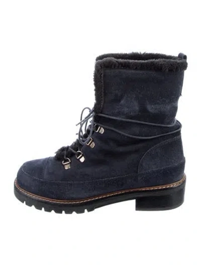 Pre-owned Stuart Weitzman Suede Lace-up Boots In Blue