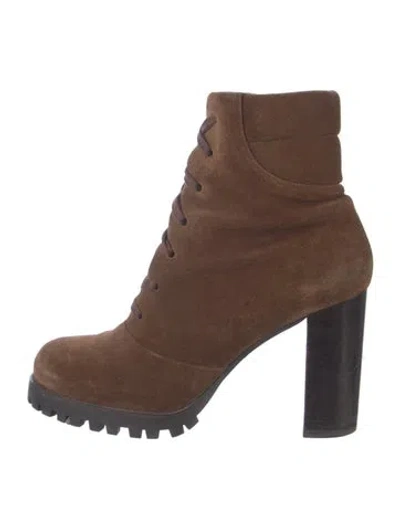 Pre-owned Stuart Weitzman Suede Lace-up Boots In Brown