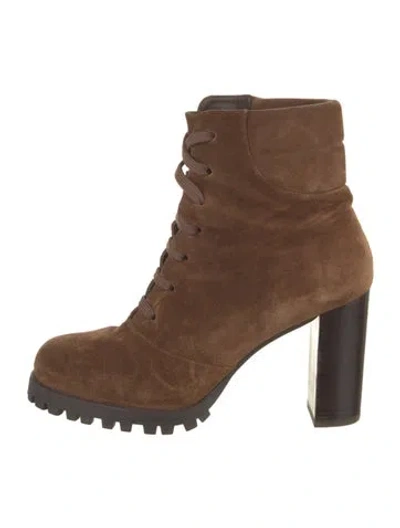 Pre-owned Stuart Weitzman Suede Lace-up Boots In Brown
