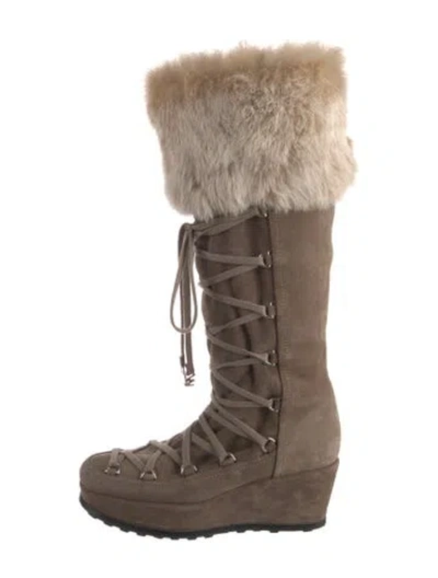 Pre-owned Stuart Weitzman Suede Lace-up Boots In Brown