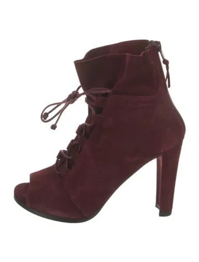 Pre-owned Stuart Weitzman Suede Lace-up Boots In Burgundy