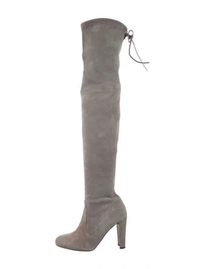 Pre-owned Stuart Weitzman Suede Lace-up Boots In Gray