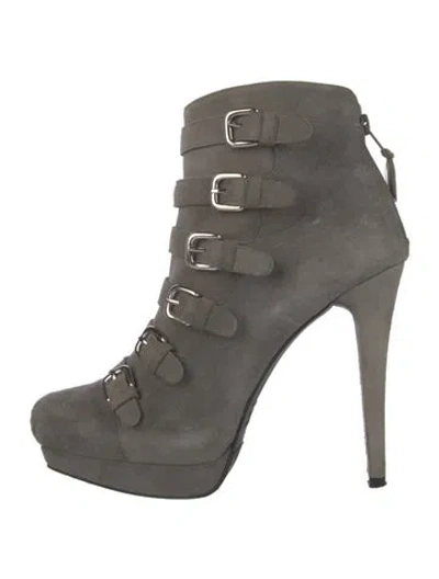 Pre-owned Stuart Weitzman Suede Lace-up Boots In Gray