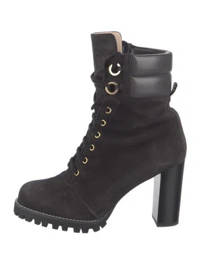 Pre-owned Stuart Weitzman Suede Lace-up Boots In Gray