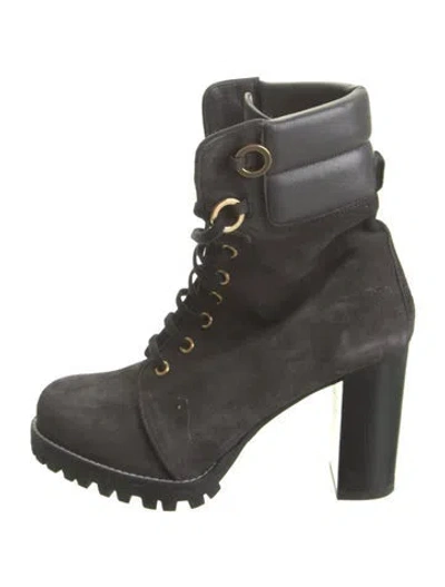Pre-owned Stuart Weitzman Suede Lace-up Boots In Gray