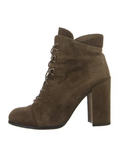 Pre-owned Stuart Weitzman Suede Lace-up Boots In Green