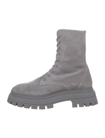 Pre-owned Stuart Weitzman Suede Lace-up Boots In Grey