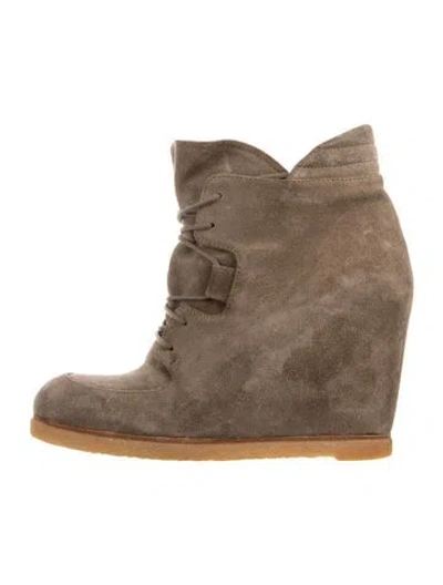 Pre-owned Stuart Weitzman Suede Lace-up Boots In Neutral