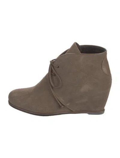 Pre-owned Stuart Weitzman Suede Lace-up Boots In Neutral