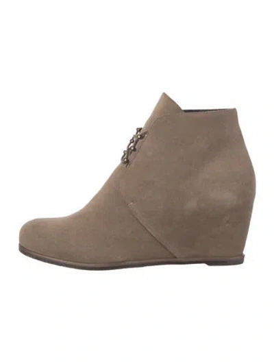 Pre-owned Stuart Weitzman Suede Lace-up Boots In Neutrals