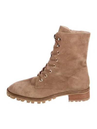 Pre-owned Stuart Weitzman Suede Lace-up Boots In Neutrals