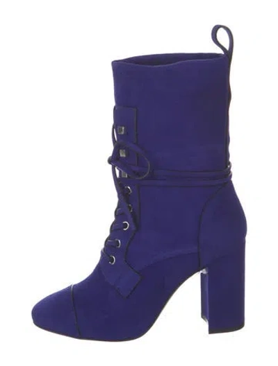 Pre-owned Stuart Weitzman Suede Lace-up Boots W/ Tags In Purple