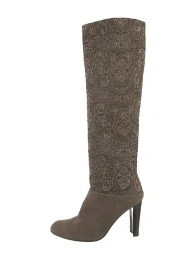 Pre-owned Stuart Weitzman Suede Lasercut Accents Boots In Brown