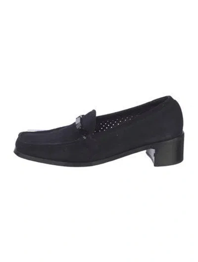 Pre-owned Stuart Weitzman Suede Lasercut Accents Loafers In Blue