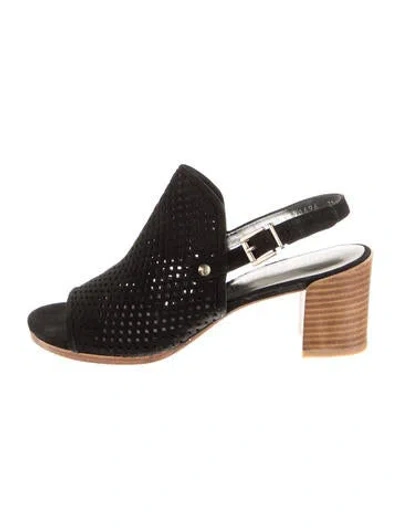 Pre-owned Stuart Weitzman Suede Lasercut Accents Sandals In Black