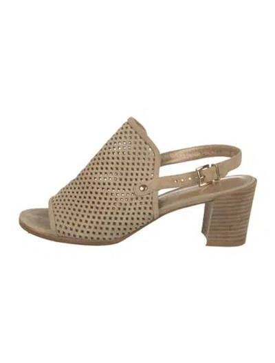 Pre-owned Stuart Weitzman Suede Lasercut Accents Slingback Sandals In Neutral