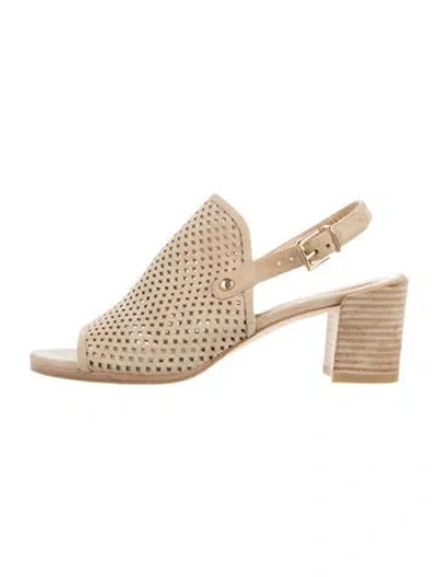Pre-owned Stuart Weitzman Suede Lasercut Accents Slingback Sandals In Neutral