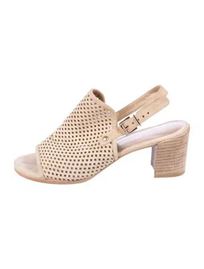 Pre-owned Stuart Weitzman Suede Lasercut Accents Slingback Sandals In Neutral