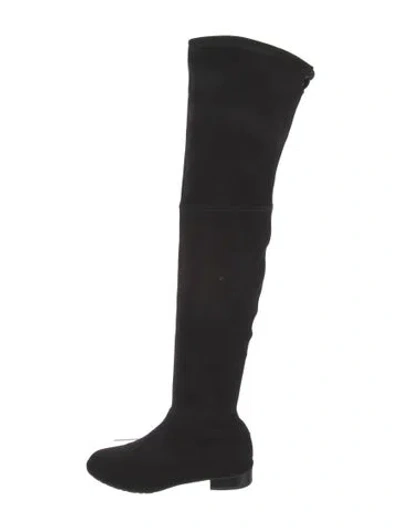 Pre-owned Stuart Weitzman Suede Leather Trim Embellishment Boots In Black