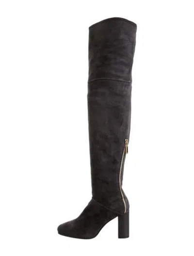 Pre-owned Stuart Weitzman Suede Leather Trim Embellishment Boots In Black