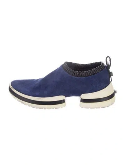 Pre-owned Stuart Weitzman Suede Leather Trim Embellishment Chunky Sneakers In Blue