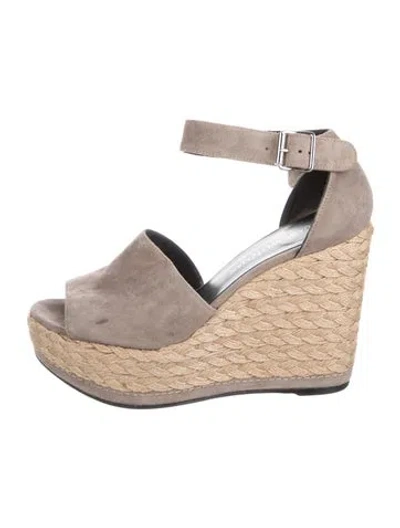 Pre-owned Stuart Weitzman Suede Leather Trim Embellishment Espadrilles In Grey
