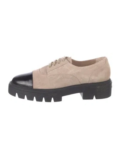 Pre-owned Stuart Weitzman Suede Leather Trim Embellishment Oxfords In Neutral
