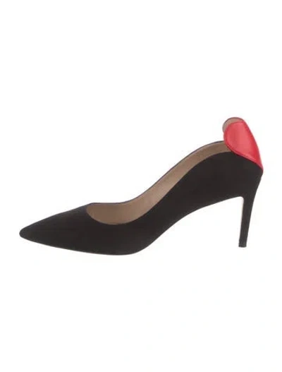 Pre-owned Stuart Weitzman Suede Leather Trim Embellishment Pumps In Black