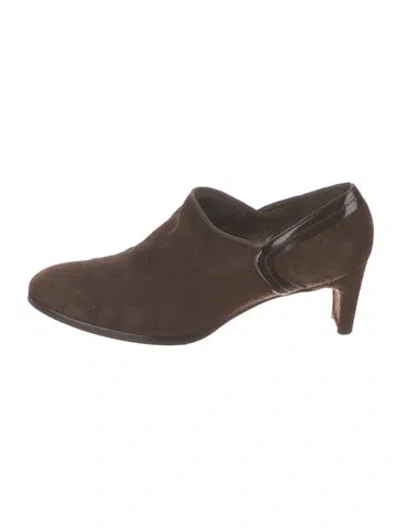 Pre-owned Stuart Weitzman Suede Leather Trim Embellishment Pumps In Brown