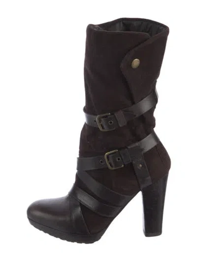 Pre-owned Stuart Weitzman Suede Leather Trim Embellishment Rain Boots In Multi