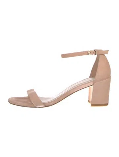 Pre-owned Stuart Weitzman Suede Leather Trim Embellishment Sandals In Pink